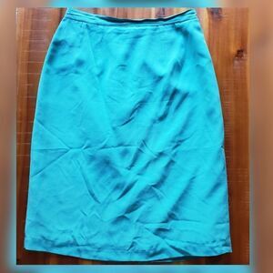 𝅺vintage high waisted silk teal skirt size 10 semi elasticized waist